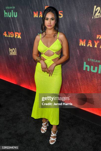 Emily Tosta arrives at Season 4 Premiere Of FX's 'Mayans M.C.' at Goya Studios on April 18, 2022 in Los Angeles, California.