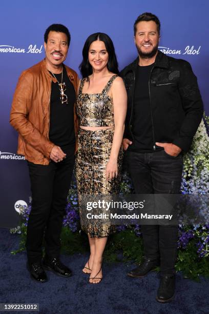 Lionel Richie, Katy Perry and Luke Bryan attend "American Idol" 20th Anniversary Celebration at Desert 5 Spot on April 18, 2022 in Los Angeles,...