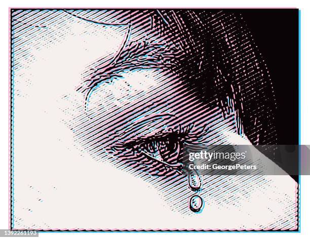 close-up of eye crying tears - pain stock illustrations