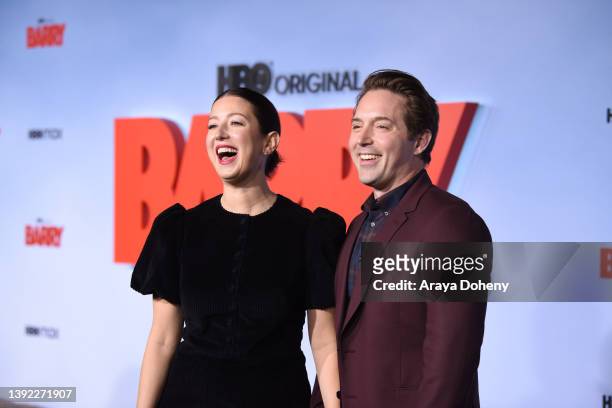 Jessy Hodges and Beck Bennett attend the Season 3 Premiere Of HBO's "Barry" at Rolling Greens on April 18, 2022 in Culver City, California.