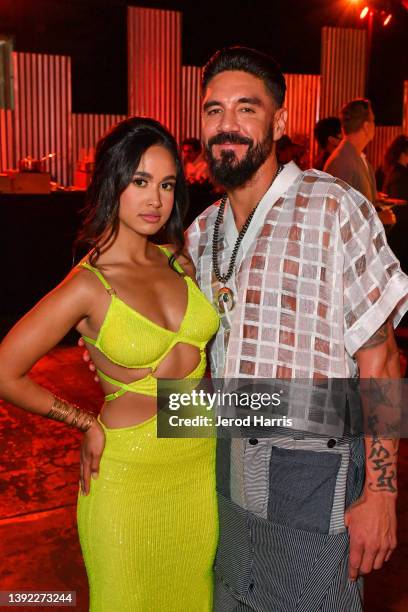 Emily Tosta and Clayton Cardenas attend Season 4 Premiere Of FX's "Mayans M.C." After Party on April 18, 2022 in Los Angeles, California.