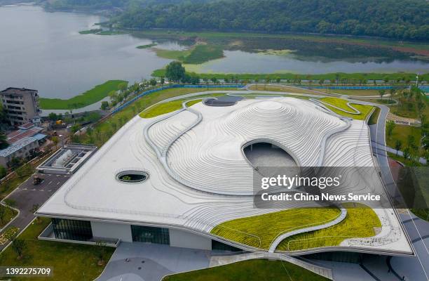 Aerial view of the Qintai Art Museum along the Moon Lake on April 18, 2022 in Wuhan, Hubei Province of China. With a construction area of about...