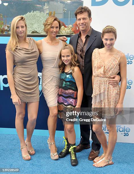 Harry Connick Jr., Jill Goodacre, daughters Georgia, Sarah and Charlotte arrive at the World Premiere of "Dolphin Tale" at the Village Theatre on...