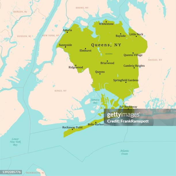 stockillustraties, clipart, cartoons en iconen met ny queens vector map green - queens stad new york