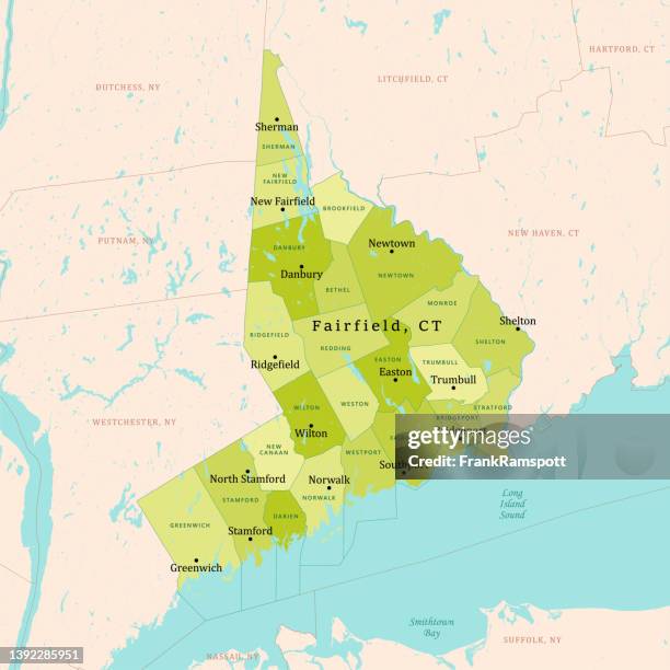 illustrazioni stock, clip art, cartoni animati e icone di tendenza di ct fairfield mappa vettoriale verde - connecticut