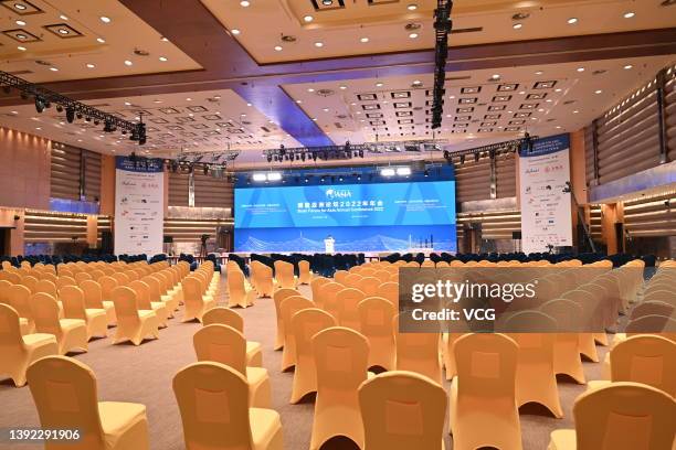 Interior view of the Boao Forum for Asia International Conference Center before the Boao Forum for Asia Annual Conference 2022 on April 18, 2022 in...
