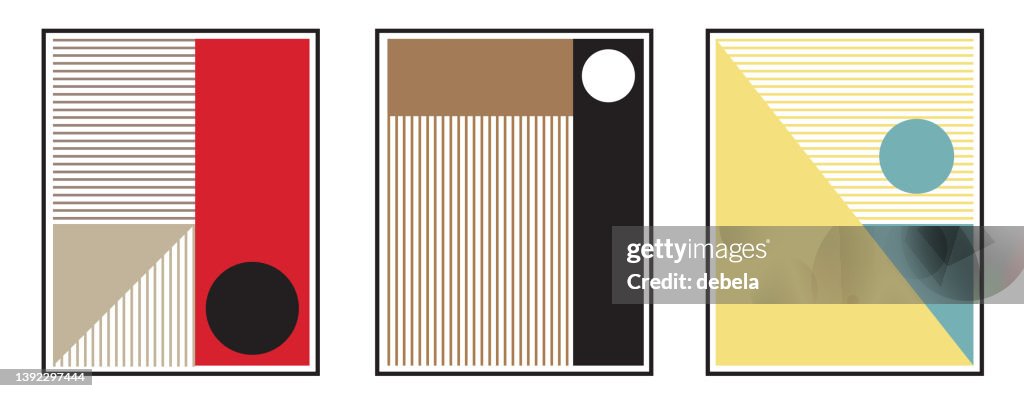 Mid century modern geometric posters set. Bauhaus style, minimal hipster design.