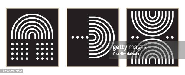 mid century modern monochrome geometric posters set. boho style, minimal hipster design. - triptych stock illustrations