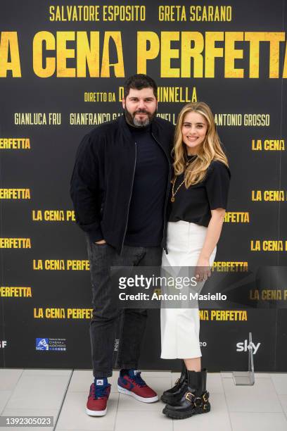 Salvatore Esposito and Greta Scarano attend the photocall of the movie "La Cena Perfetta" at Hotel Visconti on April 19, 2022 in Rome, Italy.
