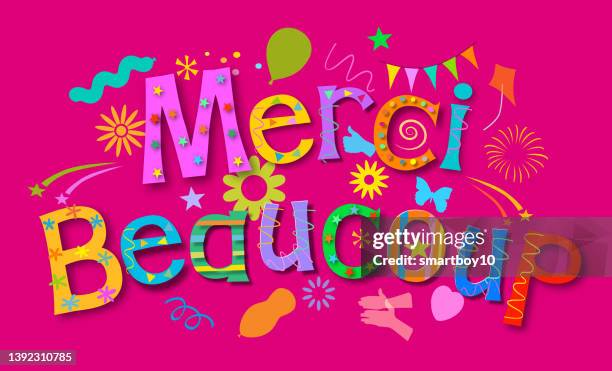 thank you very much (in french) - congratulations hand lettering stock illustrations