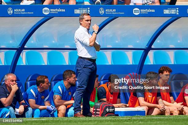 Sergi Barjuan, manager of FC Barcelona B looks on during the Primera RFEF Group 2 match between Atletico Baleares and FC Barcelona B at Estadio...