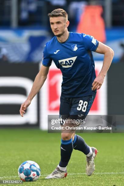 Stefan Posch of TSG 1899 Hoffenheim in action during the Bundesliga match between TSG Hoffenheim and SpVgg Greuther Fürth at PreZero-Arena on April...