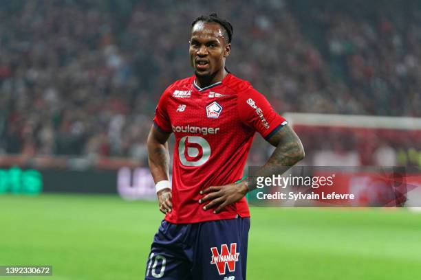 Renato Sanches of Lille OSC during the Ligue 1 Uber Eats match between Lille OSC and RC Lens at Stade Pierre Mauroy on April 16, 2022 in Lille,...