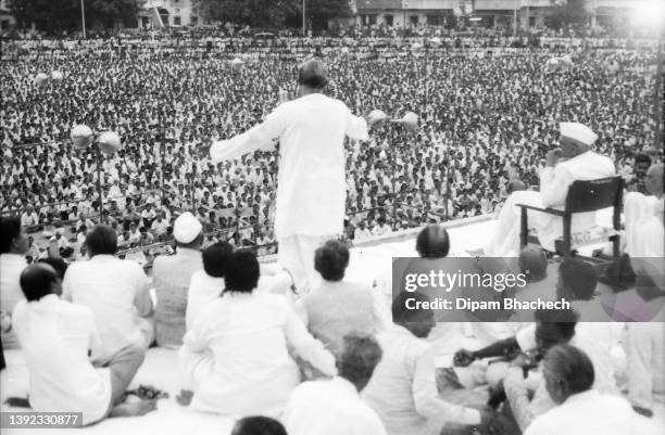 Morarji Desai and Atal Bihari Vajpayee at a Election Rally in Ahmedabad Gujarat India on 30th August 1979.