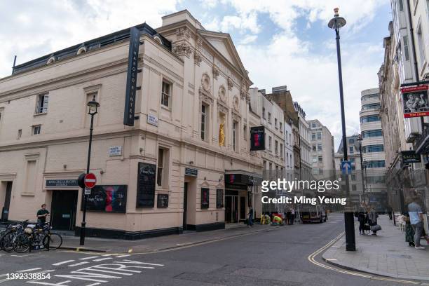 General view of signage of “Prima Facie” at The Harold Pinter Theatre on April 19, 2022 in London, England.