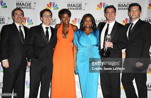 Producers Michael Barnathan, Chris Columbus, actresses Viola Davis, Octavia Spencer and producers Tate Taylor and Brunson Green pose in the press...