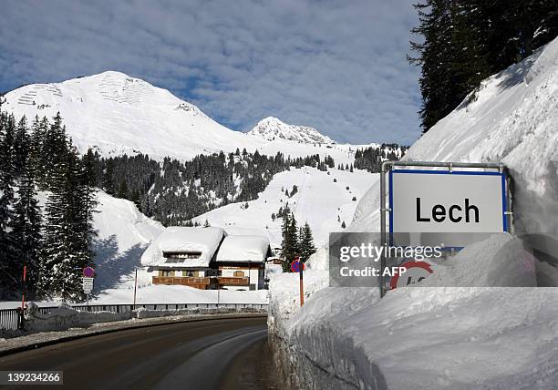 Picture taken on February 18, 2012 shows the entrance of the western Austrian resort town of Lech where the Dutch royal family traditionally take...