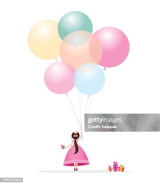 stockillustraties, clipart, cartoons en iconen met birthday card - meisjes