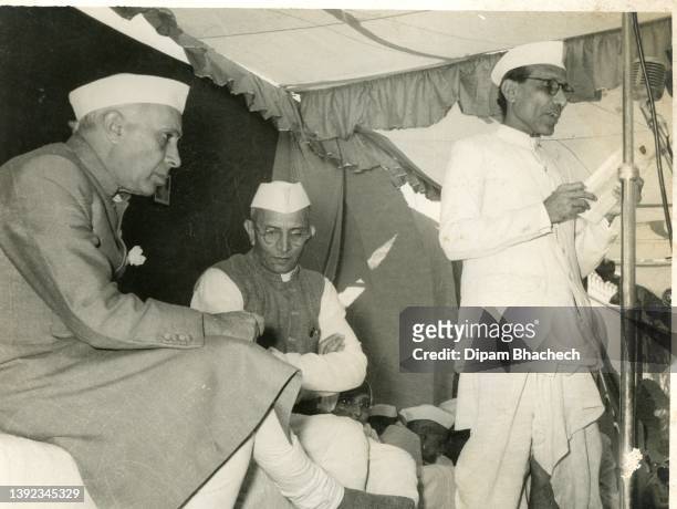 Jawaharlal Nehru and Morarji Desai at a Function in Ahmedabad Gujarat India on 9th October 1953.