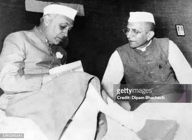 Jawaharlal Nehru and Morarji Desai at a Function in Ahmedabad Gujarat India on 9th October 1953.