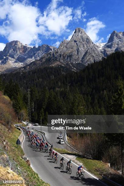 General view of the Peloton passing through Passo Rolle during the 45th Tour of the Alps 2022 - Stage 2 a 154,1km stage from Primiero/S. Martino di...