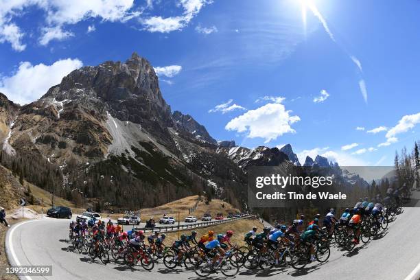 General view of the peloton passing through Passo Rolle during the 45th Tour of the Alps 2022 - Stage 2 a 154,1km stage from Primiero/S. Martino di...