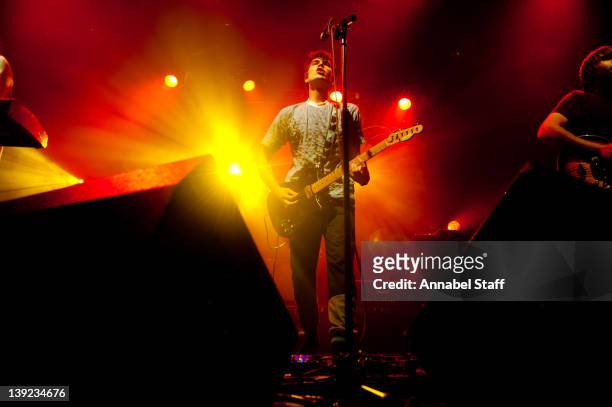 Alister Wright of Cloud Control performs on stage at Electric Ballroom on February 17, 2012 in London, United Kingdom.