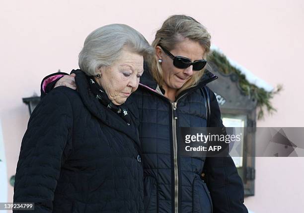 Dutch Queen Beatrix and Mabel, wife of Dutch prince Johan Friso, leave the Gasthof Post Hotel to go to the Innsbruck University Hospital where Prince...