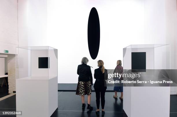 General view of the British-Indian sculptor Anish Kapoor retrospective anthological exhibition "Anish Kapoor" at the Gallerie dell'Accademi Museum on...