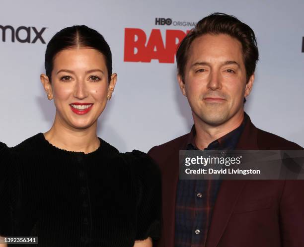 Jessy Hodges and Beck Bennett attend the season 3 premiere of HBO's "Barry" at Rolling Greens on April 18, 2022 in Culver City, California.