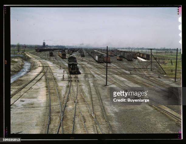 Bensenville freight yard of the Chicago, Milwaukee, Street Paul and Pacific Railroad, Bensenville, Illinois, 1943.