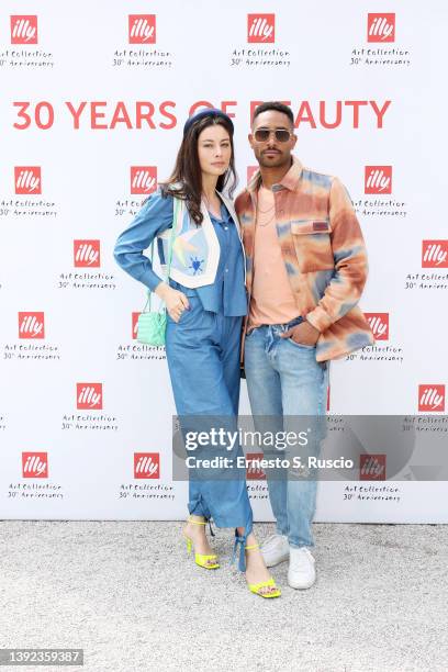 Marica Pellegrinelli and William Kouam Djoko attend the illycaffè Art Collection 30th Anniversary at Giardini Reali on April 19, 2022 in Venice,...