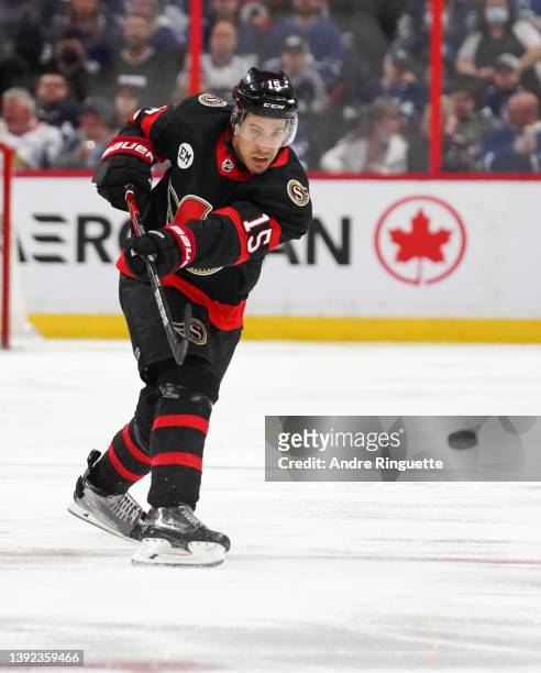 Michael Del Zotto of the Ottawa Senators skates against the Toronto Maple Leafs at Canadian Tire Centre on April 16, 2022 in Ottawa, Ontario, Canada.