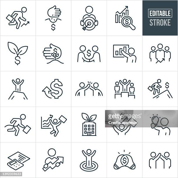 business growth thin line icons - editable stroke - money tree stock illustrations