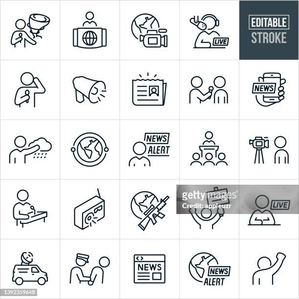 breaking news thin line icons - editable stroke - concept updates stock illustrations