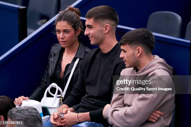 Pedro Gonzalez Lopez "Pedri", Ferran Torres and Sira Martinez attend during day two of the Barcelona Open Banc Sabadell at Real Club De Tenis...