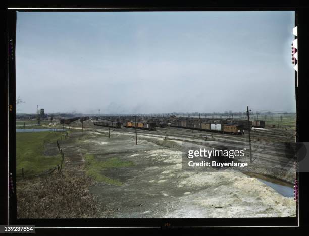 Chicago, Milwaukee, St. Paul and Pacific Railroad & Pennsylvania Railroad yard, Bensonville, Illinois, 1943.