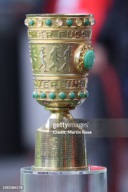 General view of the DFB Cup prior to kick off of the DFB Cup semi final match between Hamburger SV and SC Freiburg at Volksparkstadion on April 19,...