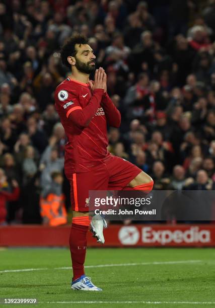 Mohamed Salah of Liverpool celebrates after scoring the second goal during the Premier League match between Liverpool and Manchester United at...