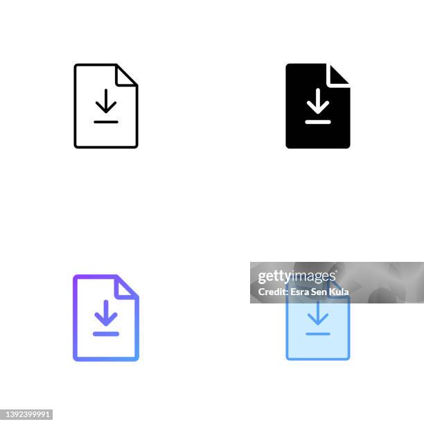 download file icon design in four style with editable stroke. line, solid, flat line and color gradient line. suitable for web page, mobile app, ui, ux and gui design. - e reader stock illustrations