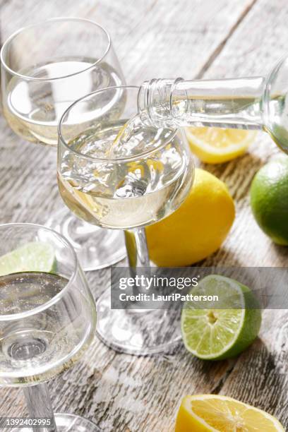 pinot grigio on an outdoor patio - craft cocktail stock pictures, royalty-free photos & images