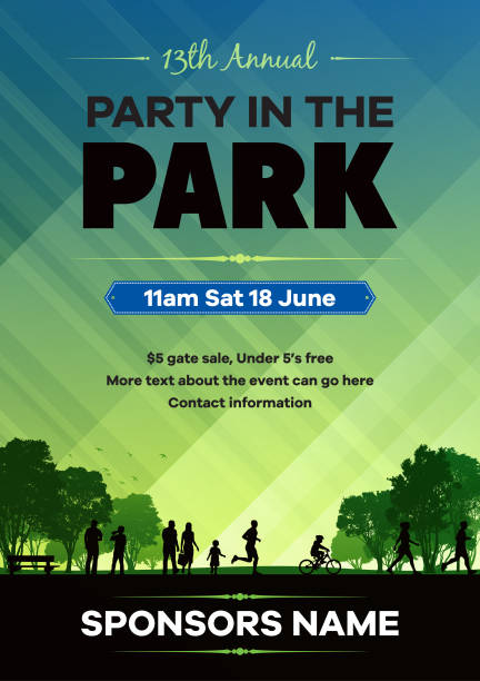 party in the park poster - green summer background stock illustrations