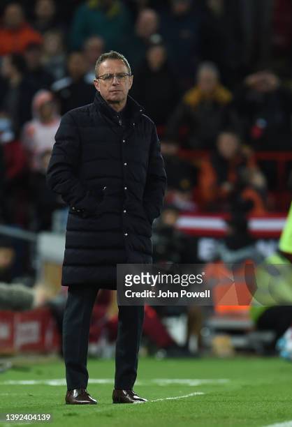 Manchester United manager Ralf Rangnick during the Premier League match between Liverpool and Manchester United at Anfield on April 19, 2022 in...