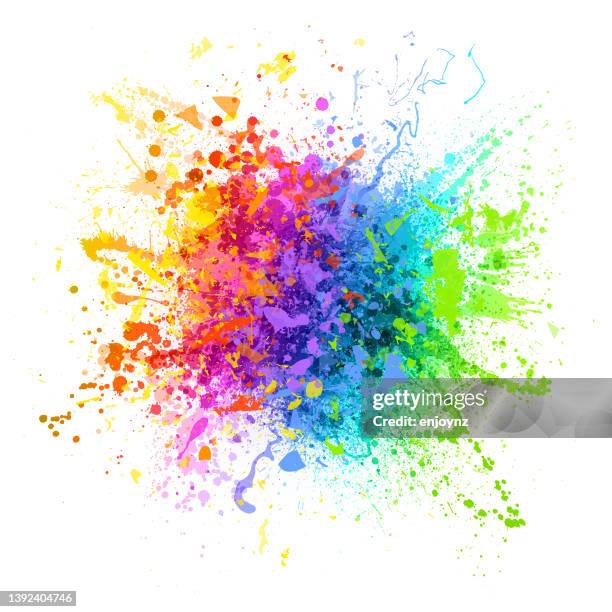 regenbogen-farbspritzer - spritzendes wasser stock-grafiken, -clipart, -cartoons und -symbole