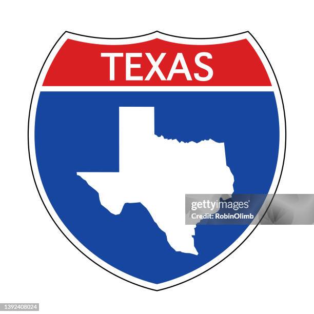 ilustraciones, imágenes clip art, dibujos animados e iconos de stock de señal de carretera interestatal de texas - texas