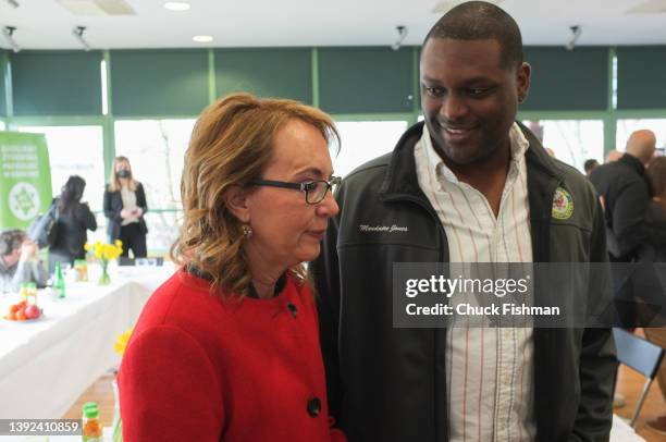Representative Gabrielle Giffords and Representative Mondaire Jones at the Jewish Community Center of Krakow as part of a congressional delegation,...