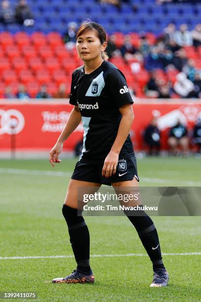 Nahomi Kawasumi of NJ/NY Gotham FC looks on against Washington Spirit at Red Bull Arena on April 17, 2022 in Harrison, New Jersey.