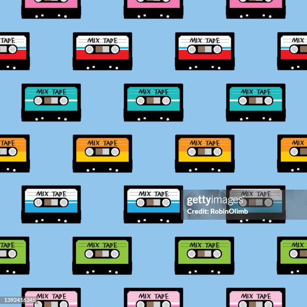 verschiedene mixbänder nahtloses muster - audio cassette stock-grafiken, -clipart, -cartoons und -symbole