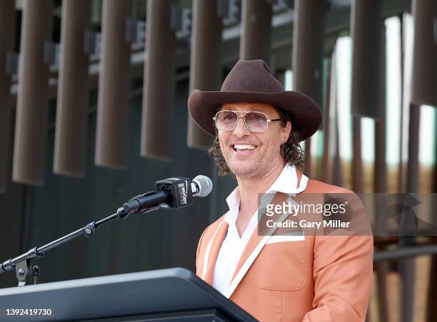University of Texas Minister of Culture Matthew McConaughey attends the ribbon cutting ceremony for University of Texas at Austin's new multi purpose...