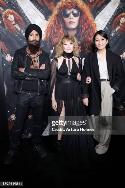 Waris Ahluwalia, Natasha Lyonne and Alice Ju attend Netflix's "Russian Doll" Season 2 Premiere at The Bowery Hotel on April 19, 2022 in New York City.